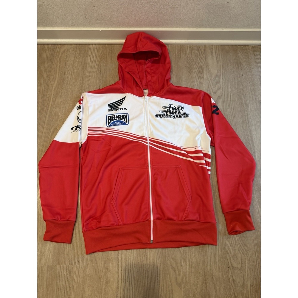 Zip Hoodie Two Two Motorsports Honda Motocross Jacket Red White Adult XL - NWOT